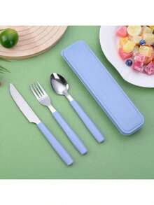 4件套可重复使用旅行餐具套装，带收纳盒，便携式塑料叉勺刀，露营餐具套装，成人午餐餐具，户外野餐餐具，厨房用具，学习用品，返校季 - 彩色 - 查看 11