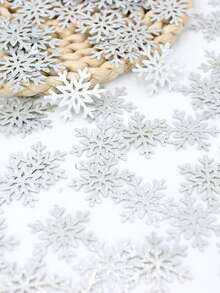 100 片闪闪发光的银色雪花桌面五彩纸屑，适用于冬季仙境装饰、生日、新娘送礼会、冰雪主题、新年、圣诞派对装饰