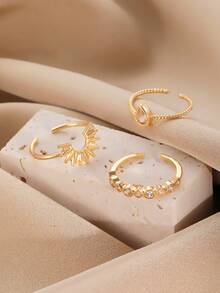 Bộ 3 nhẫn trang trí hình trái tim, giọt nước và mặt trời đính đá, thời trang, thanh lịch, đa năng, phù hợp cho phụ nữ, hẹn hò, ngày lễ, tiệc tùng, sinh nhật - Vàng - Xem 7