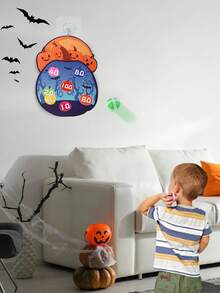 Halloween Kids Sticky Ball Target Game Set, Cartoon Pattern Fabric Dart Sticky Ball, Throwing Interactive Game, Family Multiplayer Competition, School Sports Game Props, Boys Girls Halloween Gift, Halloween Party Toy (1 Hook + 3 Sticky Balls Included)