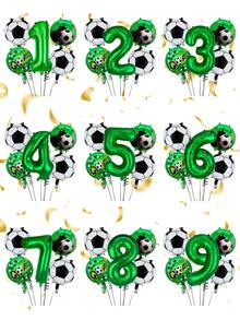 5pcs 1-9 Years Old Football Birthday Balloon Set, Includes Green Number 1-9 Balloons, 18 Inch Round Football World Cup Balloons, Football Foil Balloons, Suitable For 1-9 Years Old Football Birthday Theme Party, Football Field Decoration, Sports Theme Party Supplies, Birthday Party Decoration, Sports Event Party Supplies - Multicolor - View 7