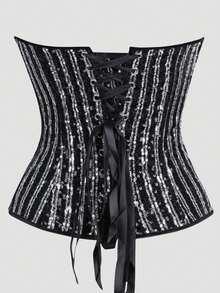 Black Sequin Zipper, Women's Corset, Tummy Cincher, Women's Corset, Fashionable , Versatile And Classic - 黑色 - 查看 3