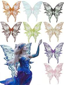 Foil Print Fairy Wings Adults Dress Up Sparkling Sheer Butterfly Wings Transparent Fairy Wings Halloween Costume For Women Angel Wings