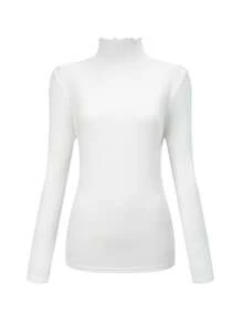 3 件套女士保暖内衣长袖高领蕾丝边打底上衣，秋冬