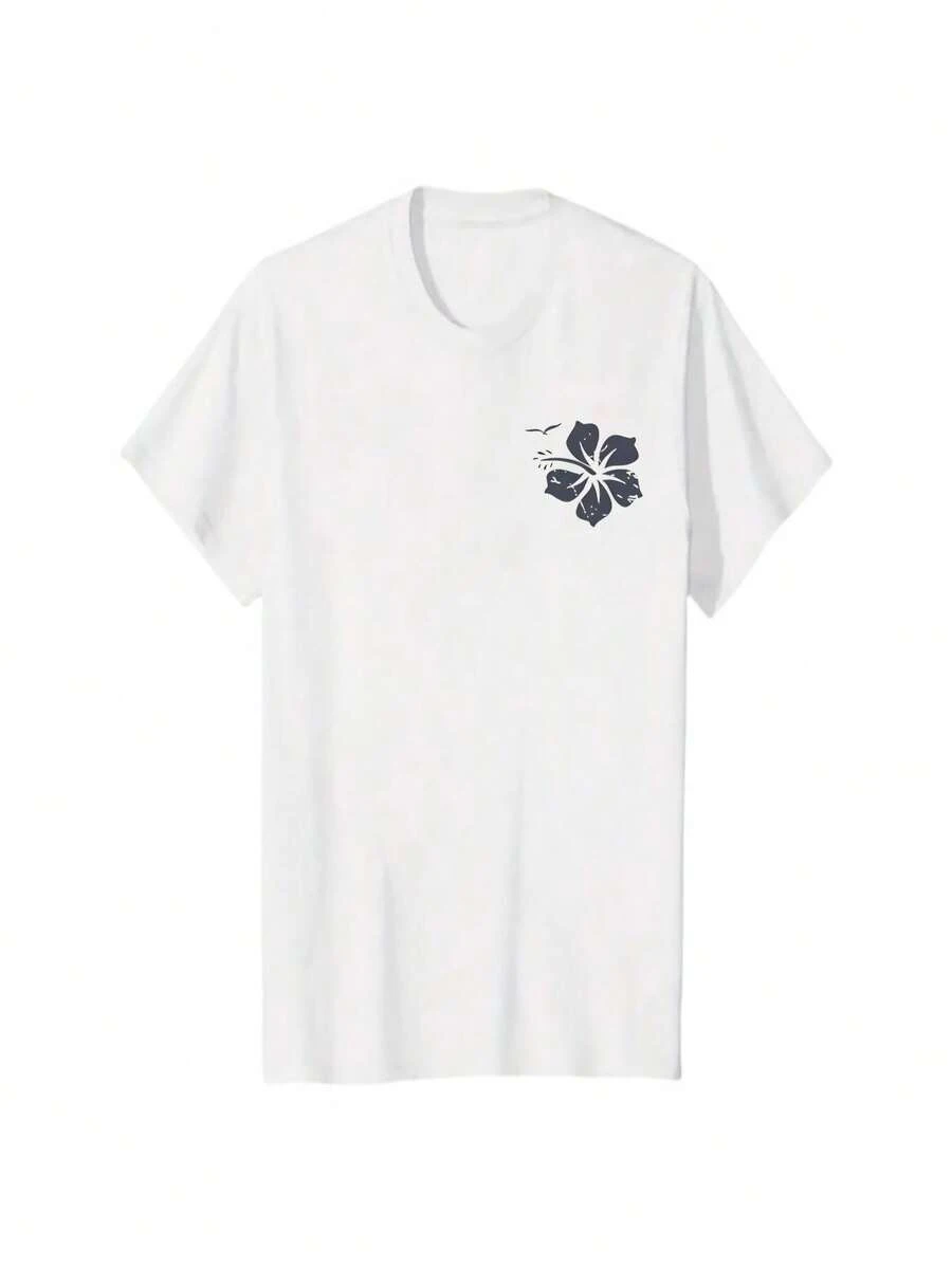 FOREVER CHASING SUNSETS Pattern T-Shirt - Women's Casual Vacation Short Sleeve T-Shirt, Palm Tree And Hibiscus Pattern, Short Sleeve Crew Neck, Suitable For Summer Clothing, Beach Wear | Vacation Vibe Shirt | Comfortable Wear, Beach Shirt - White - View 1