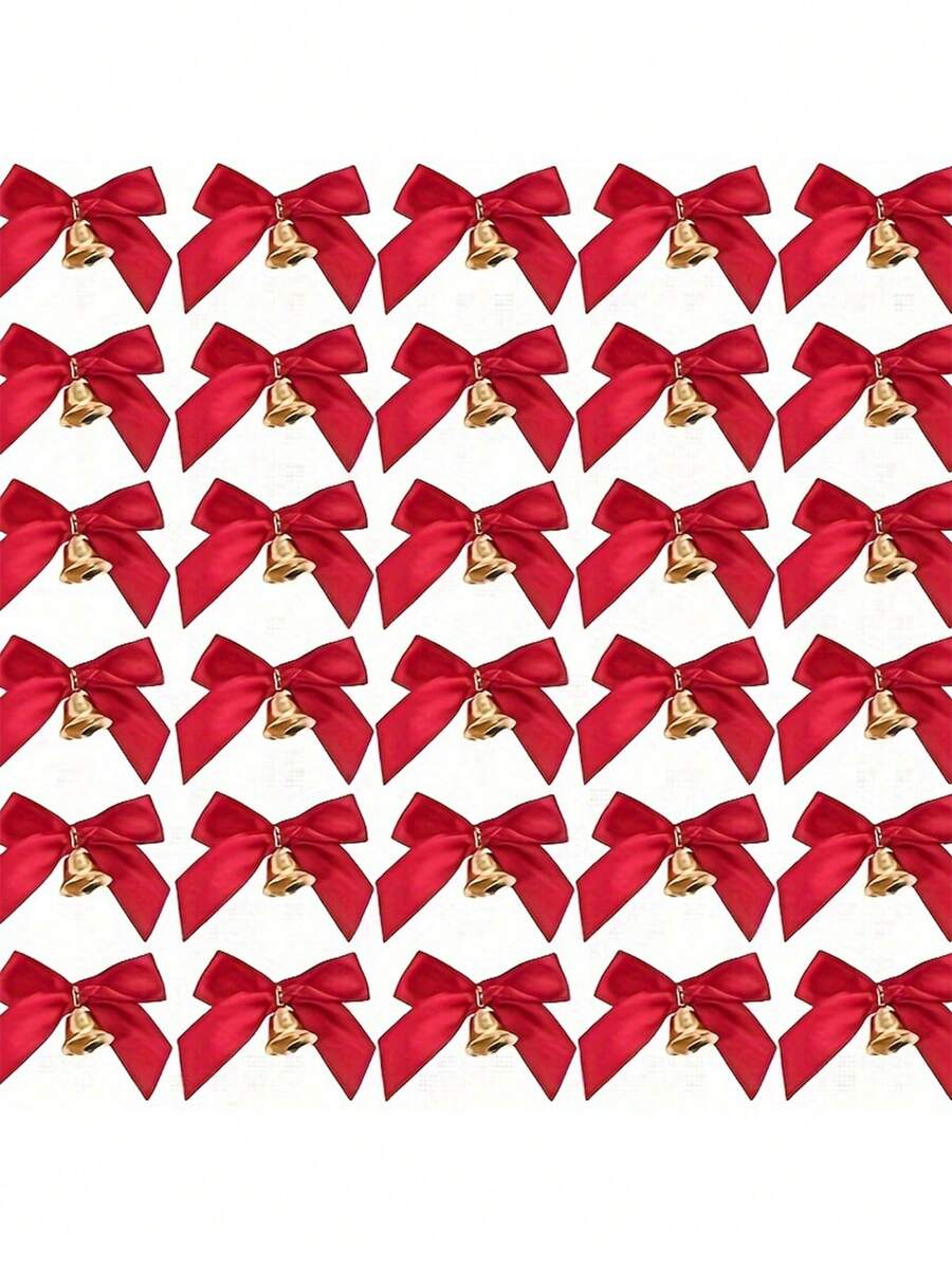 Mini nœud en ruban rouge avec clochette dorée - Décoration de Noël élégante, mariage, faveur de fête - Pas de piles nécessaires - Pour l'emballage de cadeaux, la décoration de chaussures, la fabrication de bijoux - Décoration artisanale de fête, ornement festif, tissu satiné, très adapté pour les décorations de fête de Noël, les décorations d'emballage de cadeaux de Noël