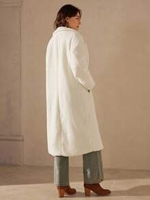 Wildy Lapel Neck Drop Shoulder Teddy Coat For Winter