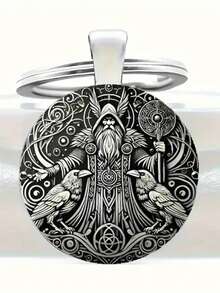 1pc Odin And Raven Design Keychain, With Celtic Knot And Raven, Vintage Viking Decor, Suitable For Bag Accessories, Car Pendant, Anniversary, Halloween, Christmas Gifts