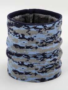 1pc Classic Striped Camouflage Print Thermal Lined Neck Warmer, Casual Cold-Proof Unisex Scarf, Suitable For Daily Wear, Autumn/Winter