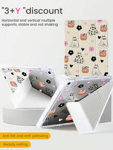 The Beautiful And Cute Cartoon Ghost Pumpkin Heart Flower Double-Sided Painted Acrylic Transparent Crystal Back Cover Is Shockproof And Suitable For IPad 7th Generation, 8th Generation (10.2 Inches), And 10th Generation. It Has A Built-In Pen Slot And Supports Sleep And Wake-Up Functions/Multiple Folding Stand Methods. These Are Halloween Festival Gifts And New Year Gifts