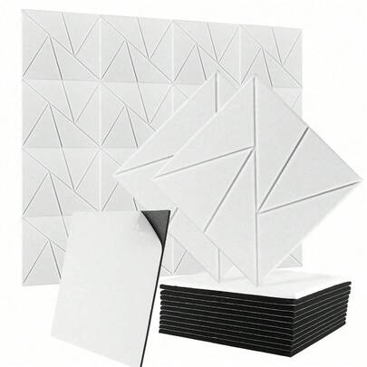 12PCS Self-Adhesive Acoustic Panels, 12" X 12" X 0.4" Sound Proof Acoustic Foam With Pattern Square High Density Sound Absorbing Wall Panels For Home Studio Office