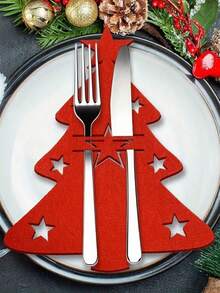 Portacubiertos de árbol de Navidad de fieltro, bolsas de cubiertos de fieltro para decoraciones de mesa navideña, suministros para fiestas de Navidad, vajilla de Año Nuevo, decorar el árbol de Navidad, mesa de comedor, escaleras, paredes, chimenea, paredes, adecuado para fiestas de Navidad, celebraciones, cenas de boda, duchas, cumpleaños, recepciones, eventos temáticos, regalos o decoración rústica