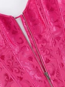 束胸紧身胸衣，提花前拉链紧身上衣，束腰，复古宫廷风格紧身胸衣，无肩带后背带女式外套，瘦身喜剧表演服装，万圣节 - 玫紅色 - 查看 8