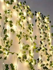5M LED Artificial Ivy Vine String Lights - LED Ivy Leaf Fairy String Lights, Artificial Leaf String Lights, Green Leaf Decor Hanging Lights, Simulated Evergreen Vine Classic Style Suitable For Wall, Party, Wedding, Room, Kitchen, Indoor Decoration; Valentine's Day, Thanksgiving Atmosphere Decoration, Battery Box Powered (Batteries Not Included), 2M With 20 Lights/5M With 50 Lights