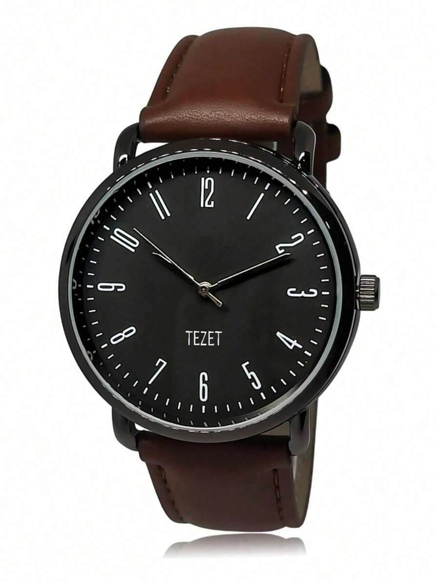 Men's Watch With Leather Strap And Metal Original Launch - 棕色/黑色 - 查看 1
