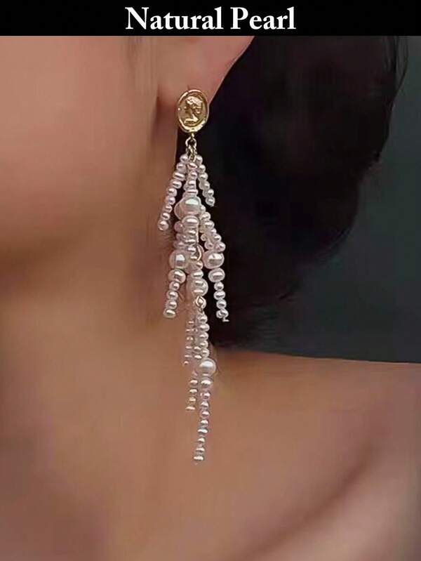 1 Pair Fashion Pearl Earrings, Natural White Pearl Pendant, Gold Stud Earrings For Women, Suitable For Daily Wear, Festivals, Parties, Gift Box