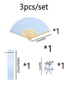 3/15/30pcs/Set, Folding Handheld Fan Set, Wedding Gift Set, Foldable Fan, Thank You Card Label And Organza Bag, DIY Fan, Souvenir Gift, Wedding Table Decoration, Wedding Gift, Suitable For Wedding Celebration - 藍色 - 查看 5