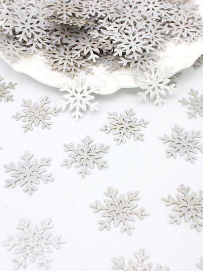 100pcs Glitter Silver Snowflake Table Confetti, Suitable For Winter Wonderland Decor, Birthday, Bridal Shower, Ice & Snow Theme, New Year, Christmas Party Decorations
