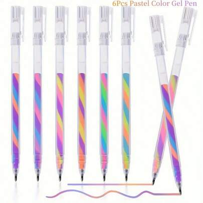 6 Pcs Mixed Color Magic Gel Pens, Gradient Color Spiral Pen, Perfect For Writing Greeting Card, Kawaii Color Changing Ballpoint Pen, Set For Adult Coloring Books, Doodling Scrapbook, Suitable For Painting, Learning Supplies, Birthdays, Holidays, Party Gifts, Back To School