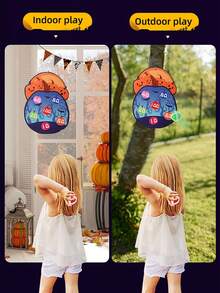 Halloween Kids Sticky Ball Target Game Set, Cartoon Pattern Fabric Dart Sticky Ball, Throwing Interactive Game, Family Multiplayer Competition, School Sports Game Props, Boys Girls Halloween Gift, Halloween Party Toy (1 Hook + 3 Sticky Balls Included)