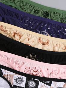 6 Pack Women's Low Waist Printed Underwear, Soft Comfortable Casual Loose-Fit Panties, All Season Wear, Multi-Color Design,,Plus Size Summer - 彩色 - 查看 6