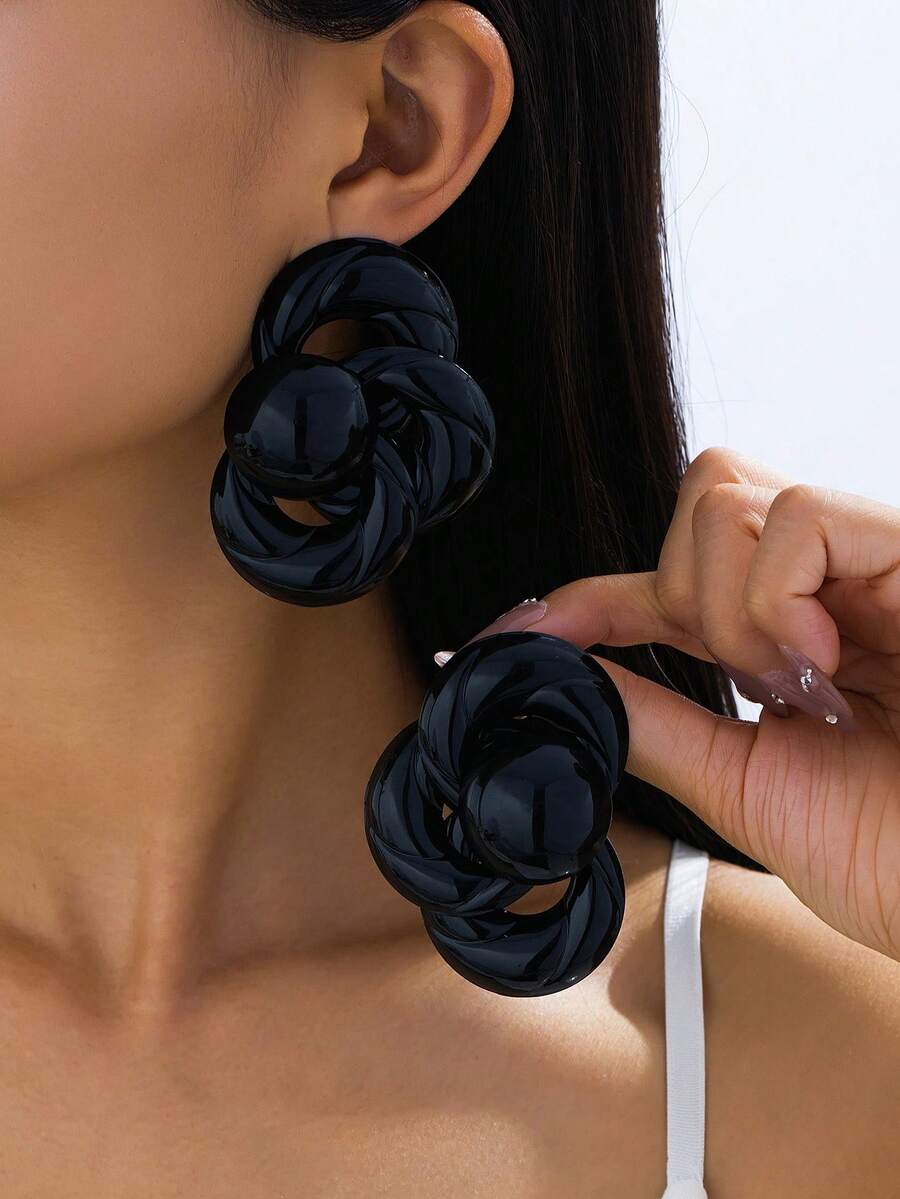 1 Pair Exaggerated High-End Metallic Texture Large Geometric Pattern Pendant Earrings, Suitable For Women's Daily Wear - Black - View 1