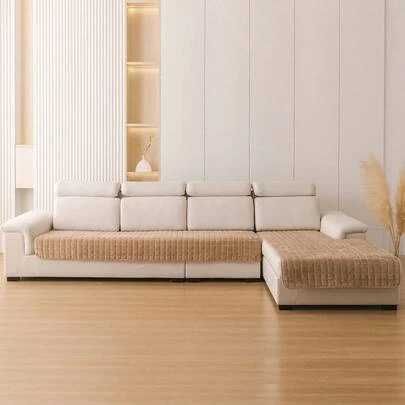 1pc Quilted Flannel Fabric Sofa Cushion, Non-Slip Sofa Seat Cover, Suitable For Single/Double/Three/Four-Seater Sofas And Chaise Lounge, Washable, Modern Style, All Season Use, Home Decor