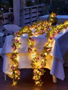 6.56ft/16.4ft[Sakura Fairy String Lights] - LED Rose Gold Flower String Lights, 200cm Floral Garland With Switch Control, Battery Powered, Plastic Material, Christmas Floral Decor Theme, Batteries Not Included, Switch Control, Suitable For Indoor Floral Decoration In Weddings And Special Occasions!