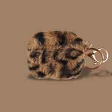 豹纹毛绒耳机壳适用于 Pro3，柔软无线蓝牙耳机保护套适用于 4 3 2 1 Pro Pro2 带钥匙扣保护壳