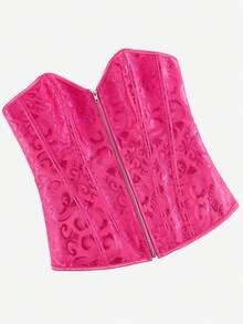 束胸紧身胸衣，提花前拉链紧身上衣，束腰，复古宫廷风格紧身胸衣，无肩带后背带女式外套，瘦身喜剧表演服装，万圣节 - 玫紅色 - 查看 6