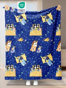 Bluey 法兰绒毯 - 非常适合房间装饰，超级柔软轻盈，卡通印花，图案为 Bluey 抛掷气球和星空 Bluey，居家使用、日常使用皆宜，是送给朋友、家人或自己的生日礼物，舒适保暖，柔软易打理，可爱风格，Bluey 流苏毯，卡通主题图案，秋季装饰、房间装饰、返校季、学习用品。注意：28*39 英寸 - 非常小巧