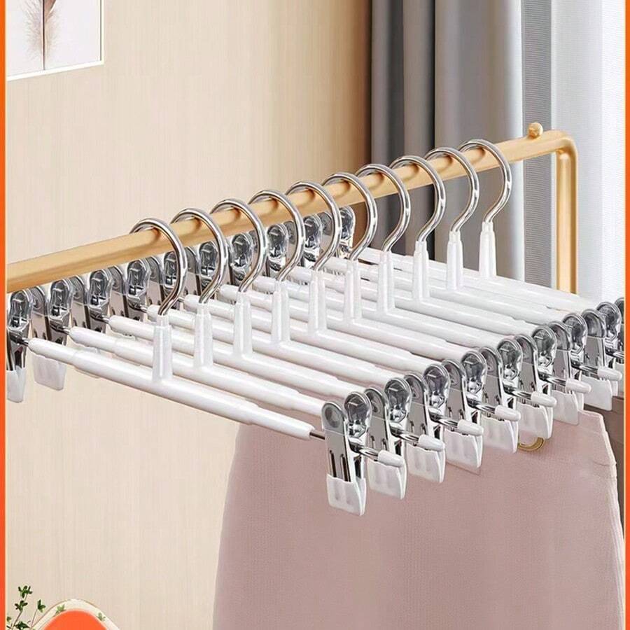 5pcs Non-Slip Coated Pant Rack, Stainless Steel Trouser Hanger, Drying Pant Organizer, Thickened Multi-Function Pant Clips, Wardrobe Storage, White - Regular Size - White - View 1