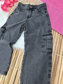 WOMEN'S WIDE LEG CARGO PANTS FOR KIDS PROMOTION/FASHION/PARTY/OUTING/GIRLS/ - 黑色的 - 查看 6