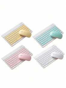 Set Inalámbrico Teclado + Mouse Bluetooth Colores Pastel | Recargable, Compacto y Silencioso | Compatible con PC, Tablet y Celular - Multicolor - Ver 3