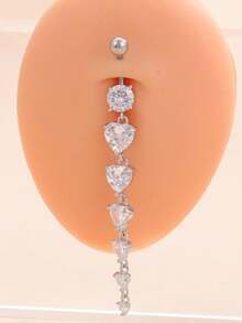 1入長心形AAA立方氧化鋯臍針，帶流蘇吊墜，肚臍穿刺首飾