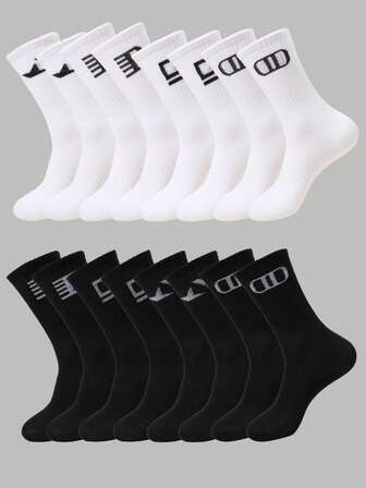 3/4/8 Double Men's Mid-Calf Socks, Long Socks For Couples, Sports Socks, Classic Solid Black And White Socks, Anti-Odor, Anti-Slip, Soft And Comfortable, High Elasticity Socks, Women's Socks, Simple And Fashionable, Suitable For Sports Shoes, Running Shoes, Yoga Pants, Leggings, Can Be Worn In All Seasons
