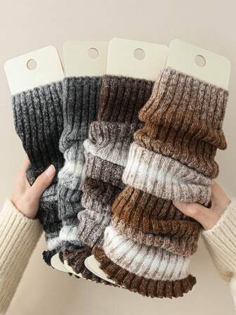 1/2/3/4 Pairs Women Ombre Leg Warmers, Thick Knitted Vintage Style Calf Leg Warmers, Fashion Spring Warm Lace Mid-Calf Leg Sleeves, Autumn/Winter