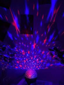 1pc Voice Control Starry Sky Projection LED Lamp - 7 Color Changing Fantasy Night Light With Moon & Stars, USB Powered Modern Home Decor For Living Room, Bedroom, Christmas & Halloween Gift, Suitable For Creating A Rainbow Fantasy & Romantic Ambiance, Bedroom Night Light | Starry Theme | Plastic Lampshade, LED Lamp For Bedroom