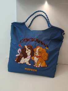 1pc New Casual Embroidered Cockapoo Dog Pattern Nylon Lightweight Large Capacity Tote Bag, Suitable For Commuting And Shopping - View 10
