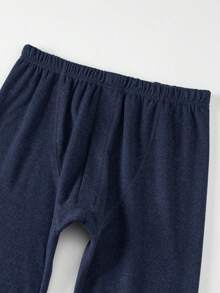 2pcs Men's Fashion Thermal Underwear Set, Autumn/Winter Warm Base Layer Knit Sweater - Navy Blue - View 7