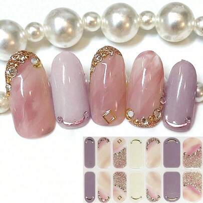 Almond Pink Marble Texture 3D Crystal Diamond Gradient Nail Art Sticker, DIY Nail Jewelry, Faux Diamond Nail Decals