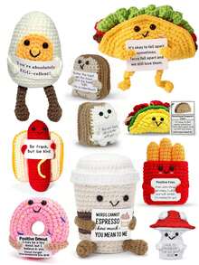 Handmade Penguin Gift, Funny Crocheted Penguin Pendant, Stress Relief Shark, Creative Crocheted Bee/Corn Ring Inspirational Decor Ornaments, Desk Decor, Motivational Card Included, Copper Keychain Pendant, Desk Decor Potted Plant, Vegetable, Positive Gift - Food Series - View 2