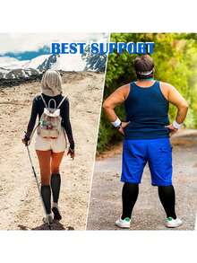 5/1 Pair Women & Men's Black Knee-High Compression Socks And Cycling Socks, Suitable For Running, Cycling, Fitness, Leggings, All Season, Boot Style, Knitted Socks, Great Gift For Family And Friends