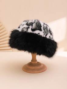 1 件女士拼色豹纹蓬松厚实保暖蒙古毛皮帽，时尚渔夫帽，适合冬季休闲、户外、通勤，冬季保暖 - 豹紋 - 查看 20
