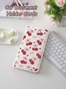 Cherry Bow Car Registration And Insurance Holder, PU Leather Glove Box Organizer,Car Registration And Insurance Holder, Auto Truck Document Wallet Travel Essentials Travel School Back To School School Supplies Holiday Holiday Essentials Vacation Accessories Passport Passport Cover Passport Holder,Ideal Gift For Car, Truck, Motorcycle And Trailer Owners, Also Great As A Christmas, New Year Gift