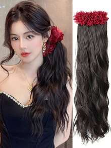Synthetic Water Ripple Long Curly Hair Rose Claw Clip Ponytail Extension 18inch Heat-Resistant Ponytail Wig Naturally Fluffy Increases Hair Volume Banana Claw Clip Temperament Waterfall Ponytail Suitable For Women's Daily Parties - Multicolor - View 3