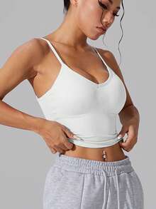 1pc Women's Adjustable Criss-Cross Back Tight-Fitting Cropped Racerback Sports Bra Camisole Top - White - View 3