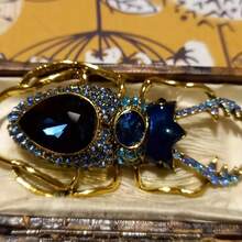 Large Bohemian Style Beetle Brooch, Shiny Blue Gemstone - Luxurious Women's Coat Accessory, Party Accessory |   Bohemian Style |   Fine Craftsmanship, Beetle Accessory - E27 - View 2