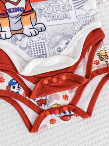 3pcs/Set Fashionable Baby Boy Clothes, Round Neck Short Sleeve Loose Cute Puppy Pattern Newborn Infant Bodysuit Outfit - Red - View 6