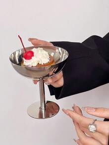 1 件不锈钢甜点碗、冰淇淋杯、高脚杯饮料杯、家用下午茶杯 - 銀色 - 查看 5